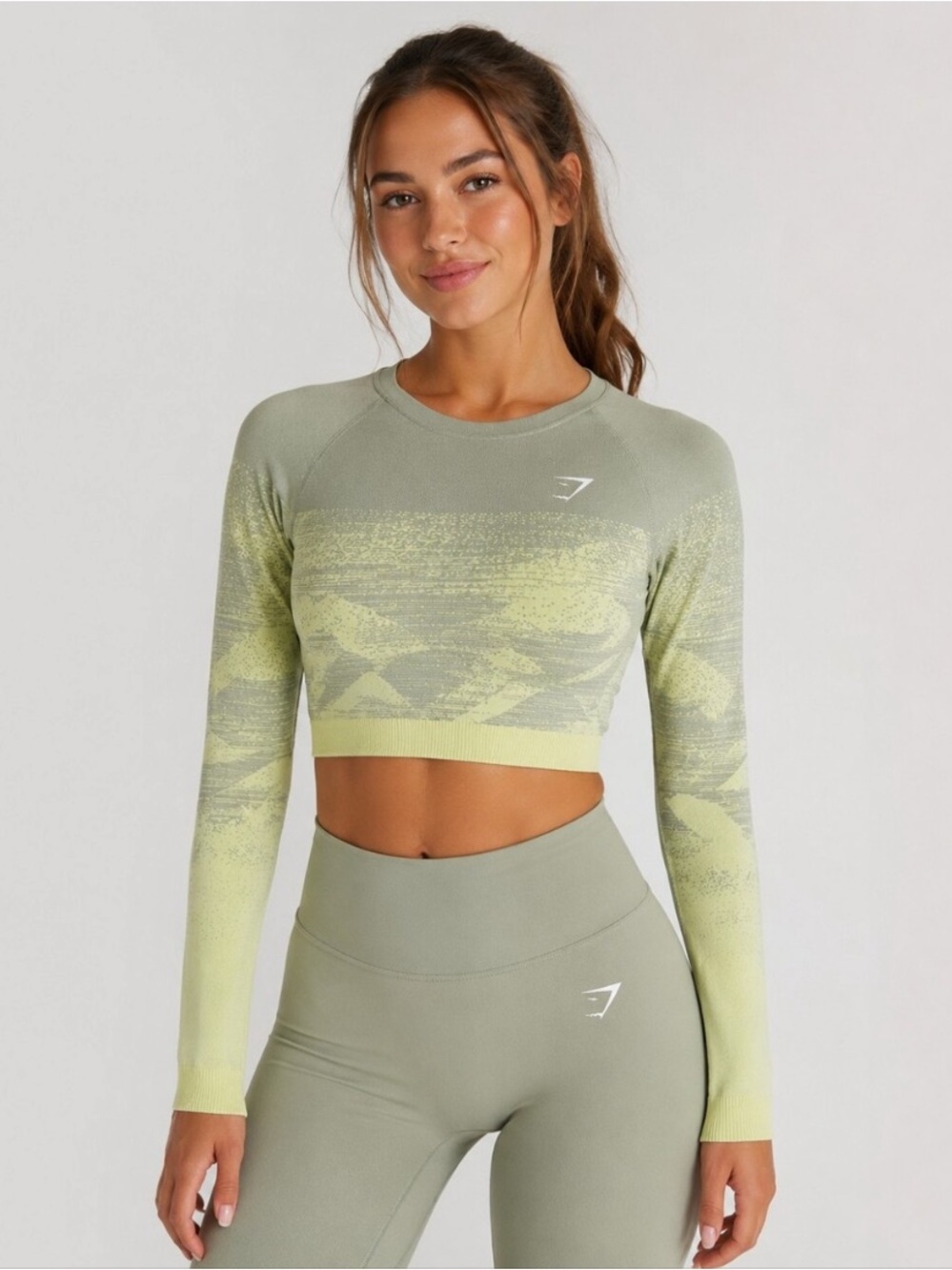 Gymshark Medium Cropped Adapt Ombre Long-Sleeve Workout Top Green Pale Yellow